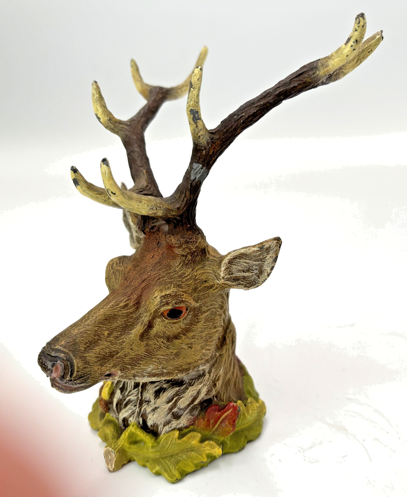 Antique Austrian Cold Painted Bronze Deer Head Stag Elk Pen Rest Holder Detail