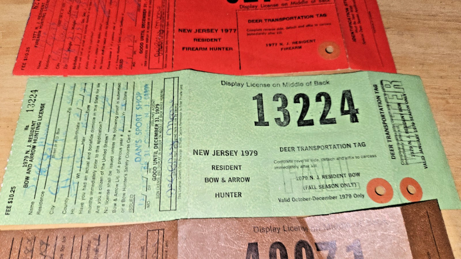 Lot 7 Deer Licenses Tags New Jersey State Big Game Firearm Bow Hunter 1975-1979