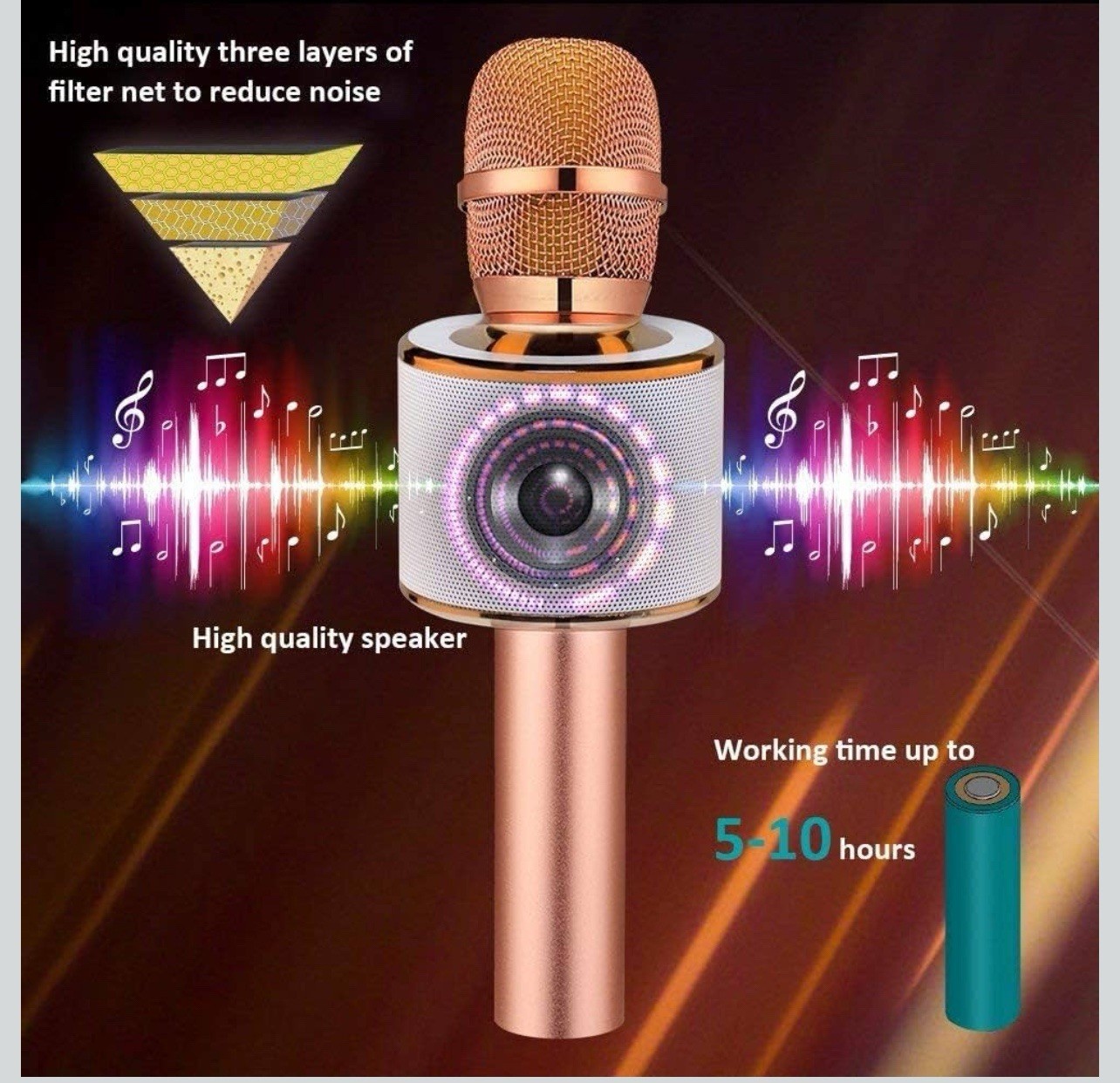 BONAOK Wireless Bluetooth Karaoke Microphone 3-in-1 Portable Handheld Speaker Mi