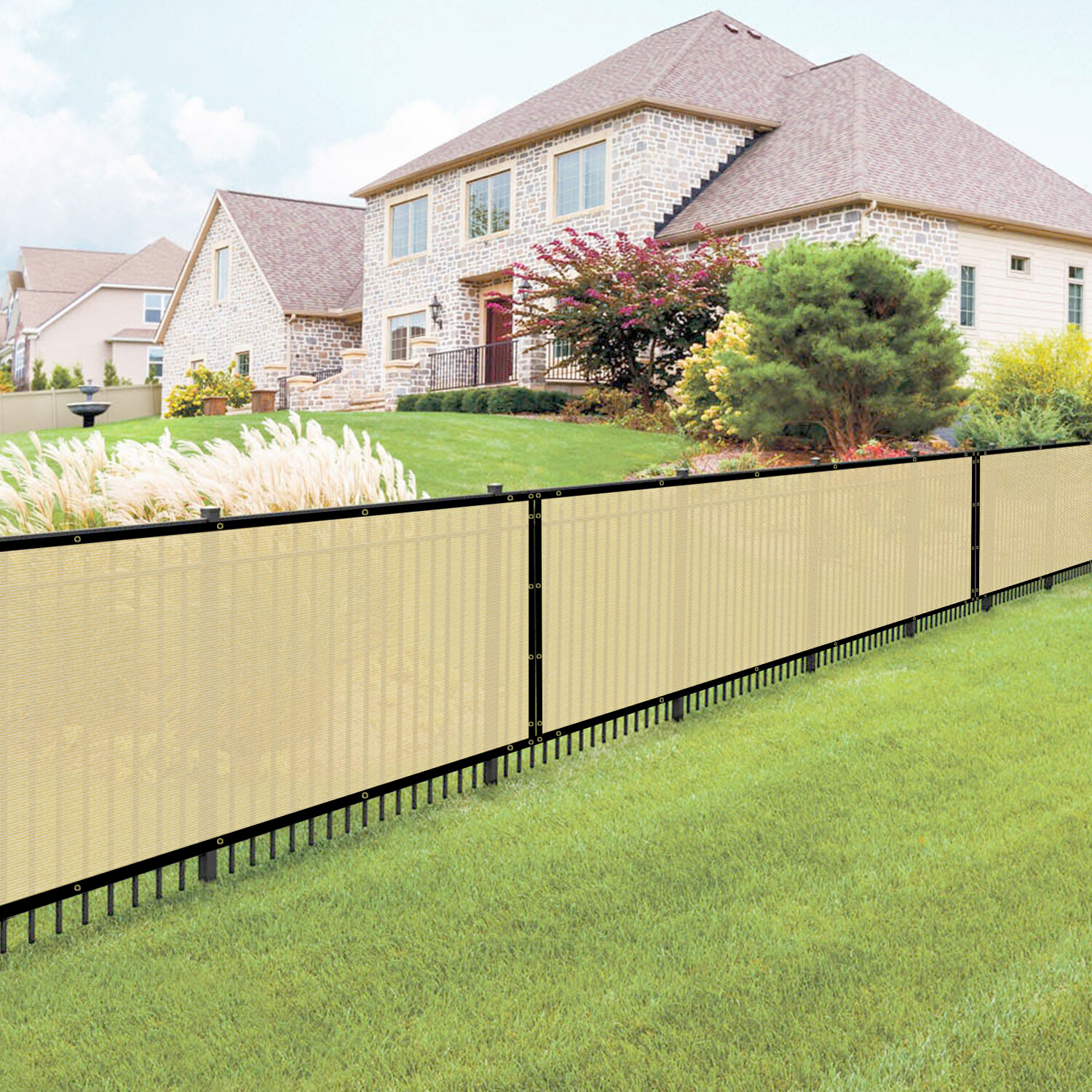 Beige 4' 5' 6' 8' Privacy Fence Screen Windscreen Mesh HDPE Shade Cover Garden