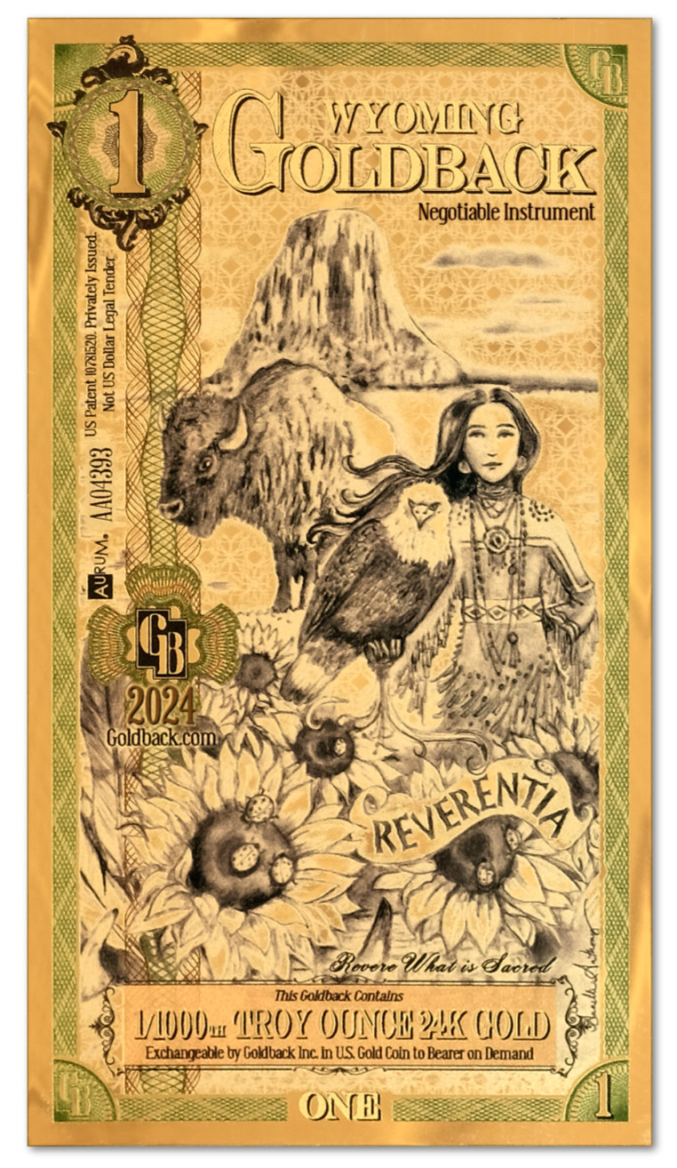 Wyoming 1 Goldbacks Gold Polymer Notes 1/1000th Troy Oz 24KT .9999 Goldback Unc