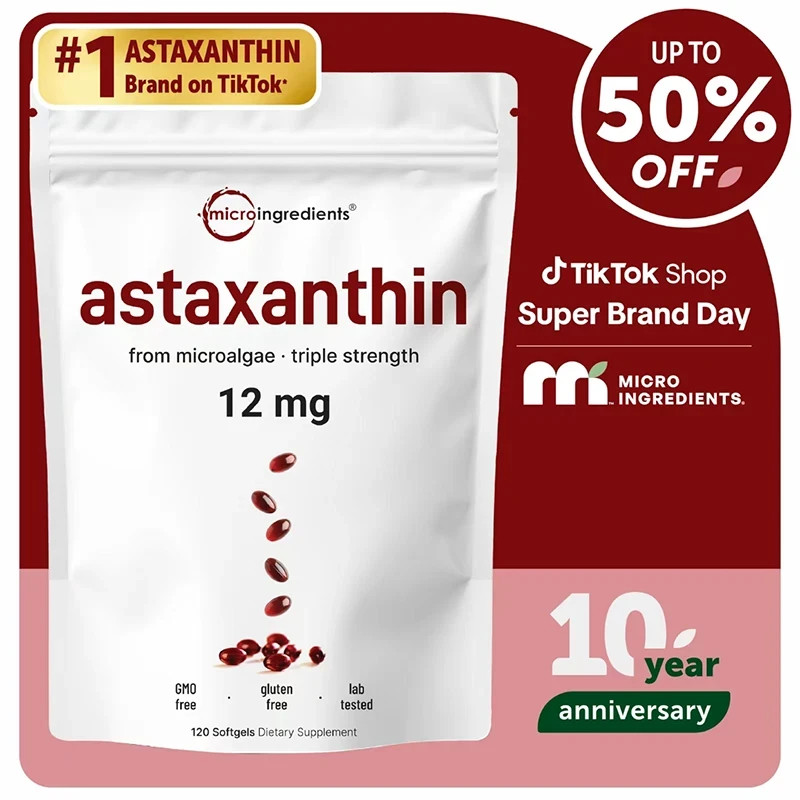 Micro Ingredients Astaxanthin 12mg, 120 softgels, tanning pills, Strength