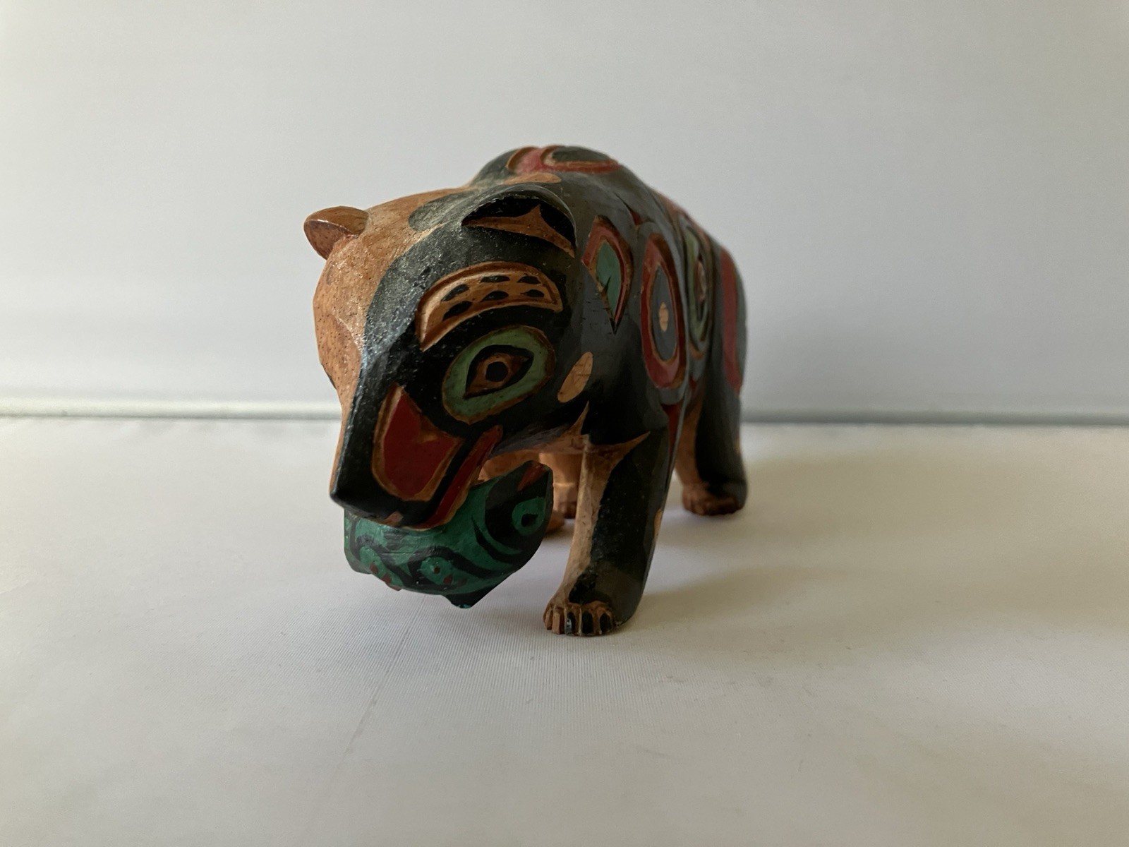 Pacific Northwest Salish Bear with Fish Carving First Nation Tribal Art