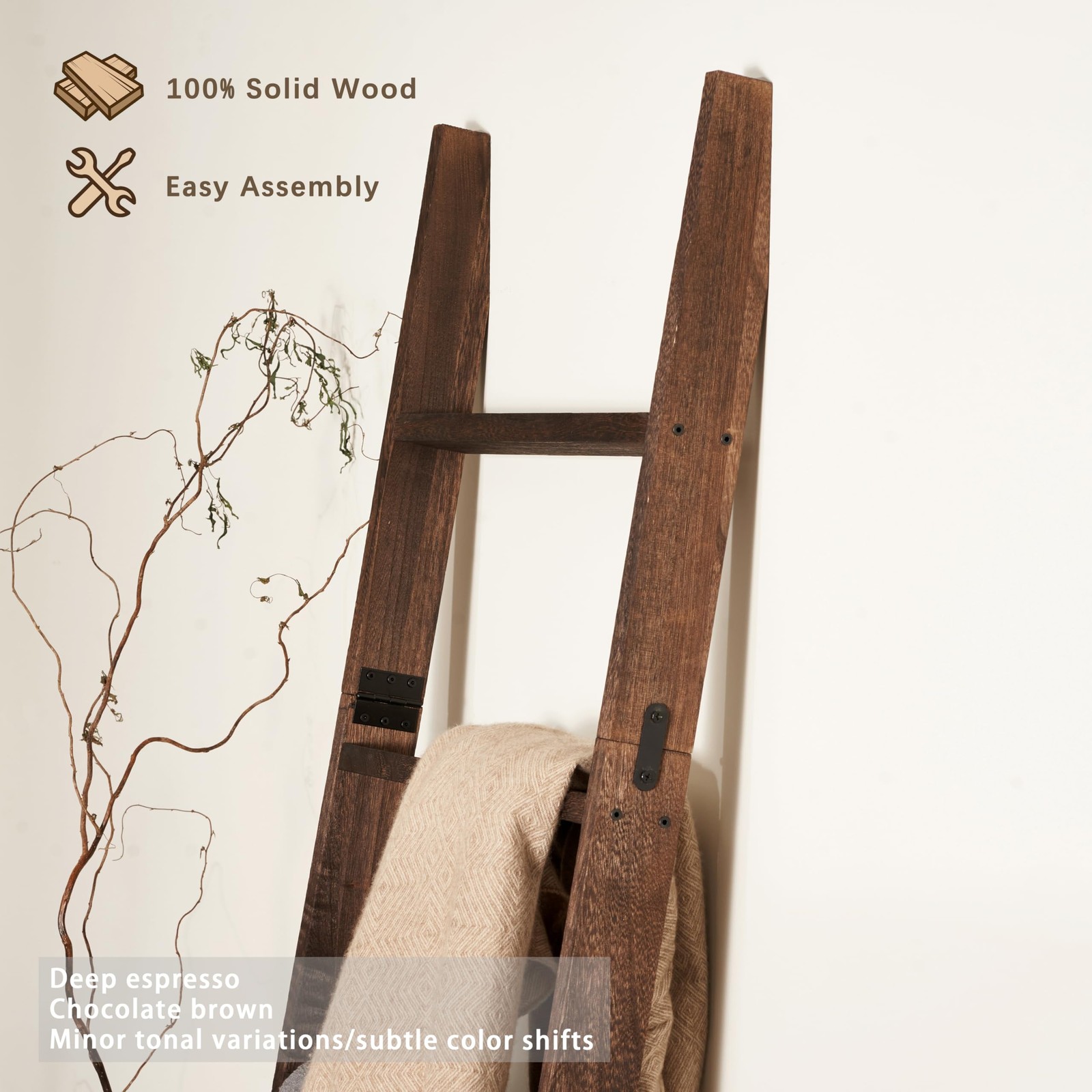 Blanket Ladder for the Living Room 6-Tier, Wooden Decorative Quilt Holder for...