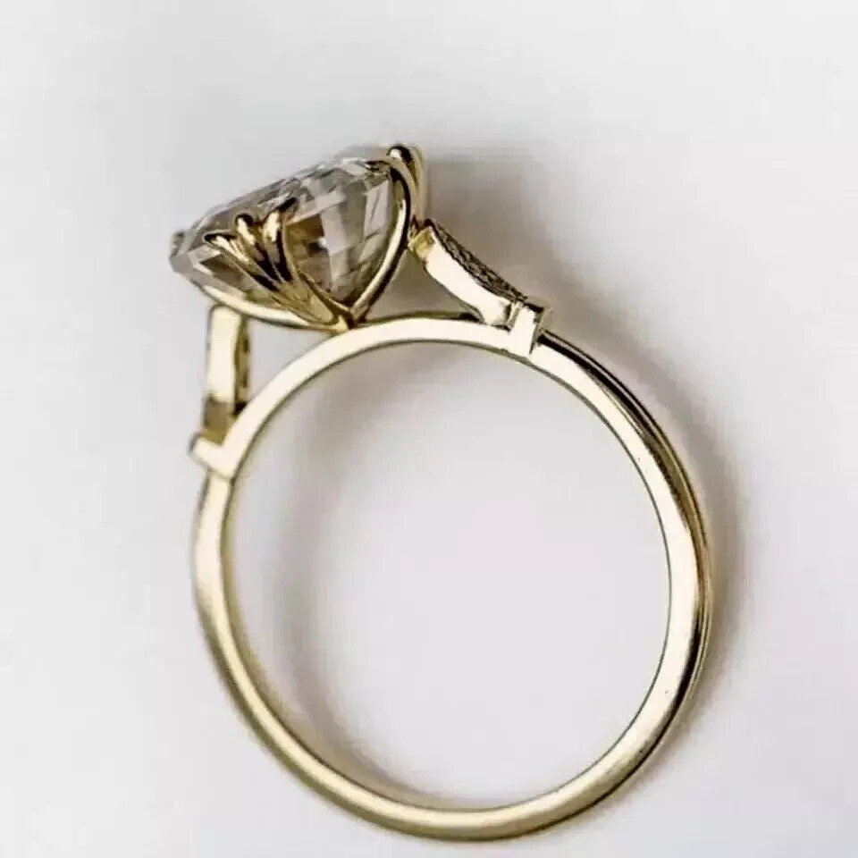 Art Deco Style 3.5Ct Asscher Cut Lab Created Diamond Engagement 14K Gold FN Ring