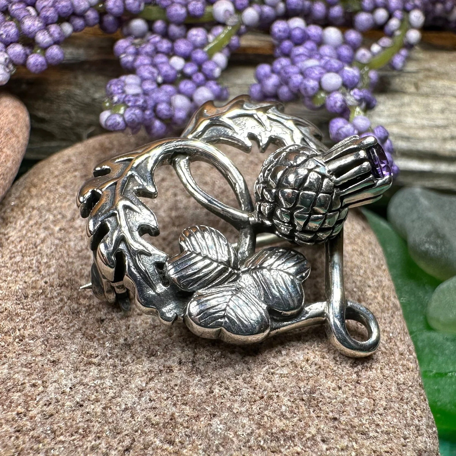 NEW Solid Sterling Silver Thistle & Shamrock Brooch Irish Scottish Ladies Pin