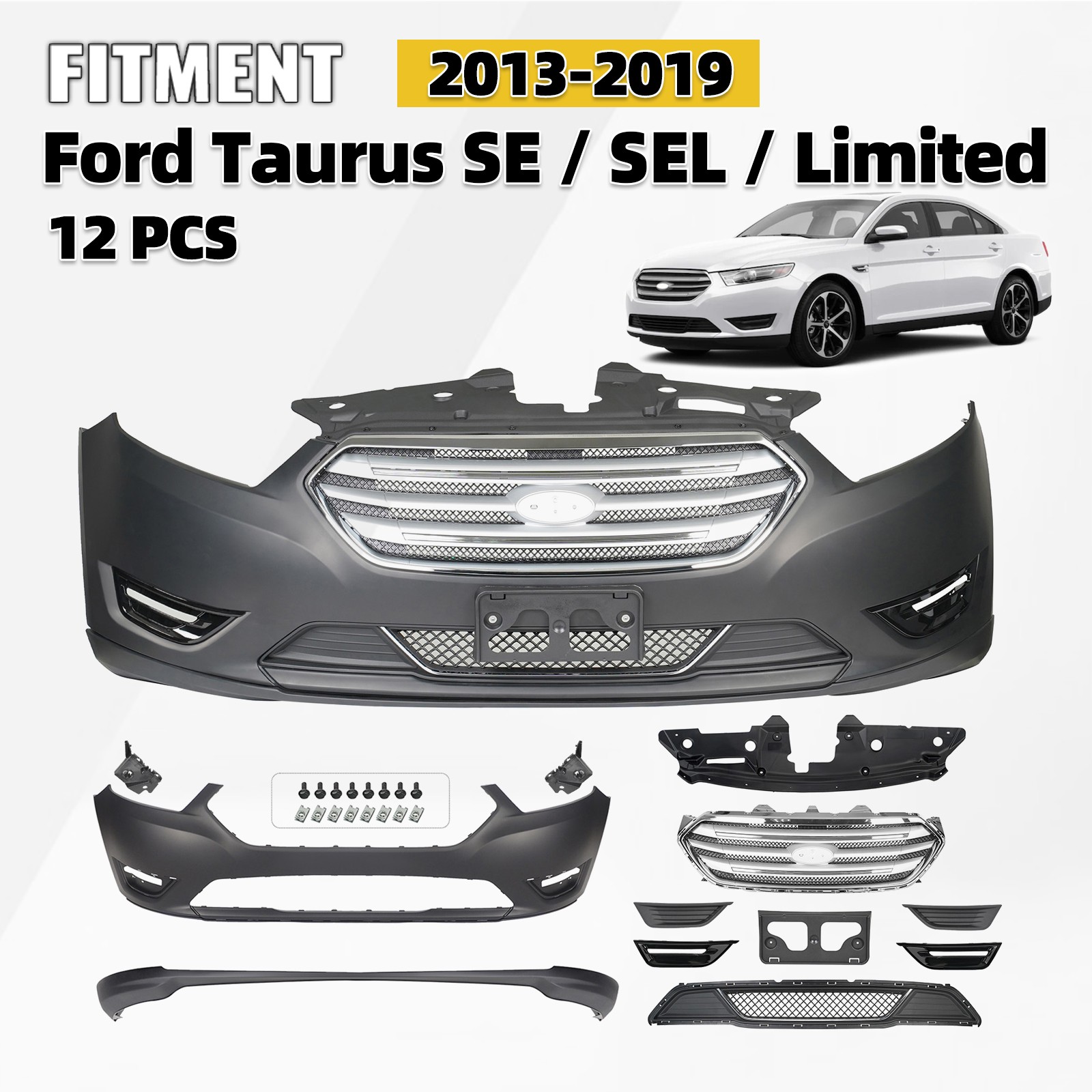 Front Bumper Cover Grille Assembly For 2013-2019 Ford Taurus SE | SEL | Limited