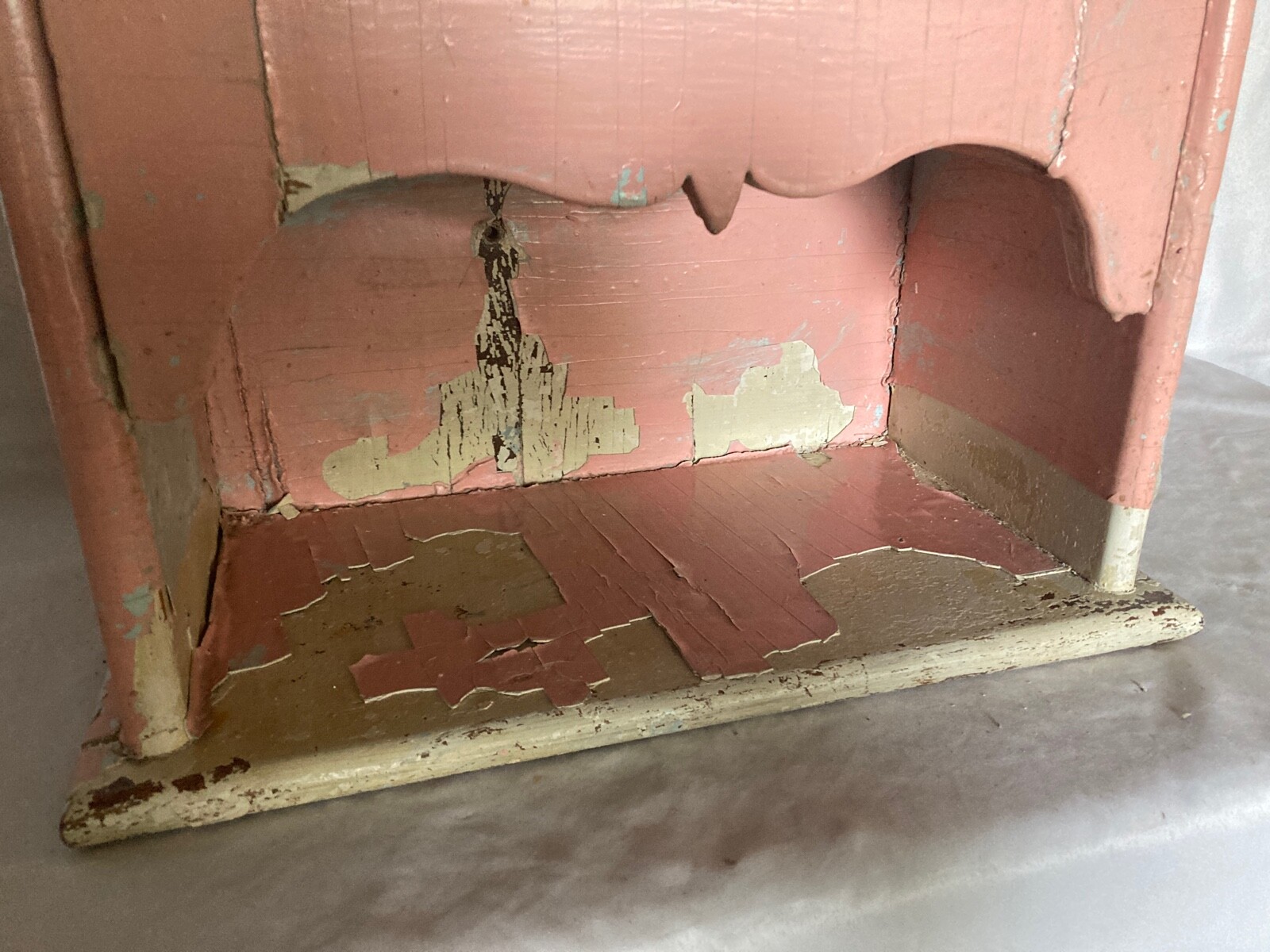 Shabby Antique Oak Medicine Cabinet Beveled Mirror Pink Cottage Chic Vtg 47-26E