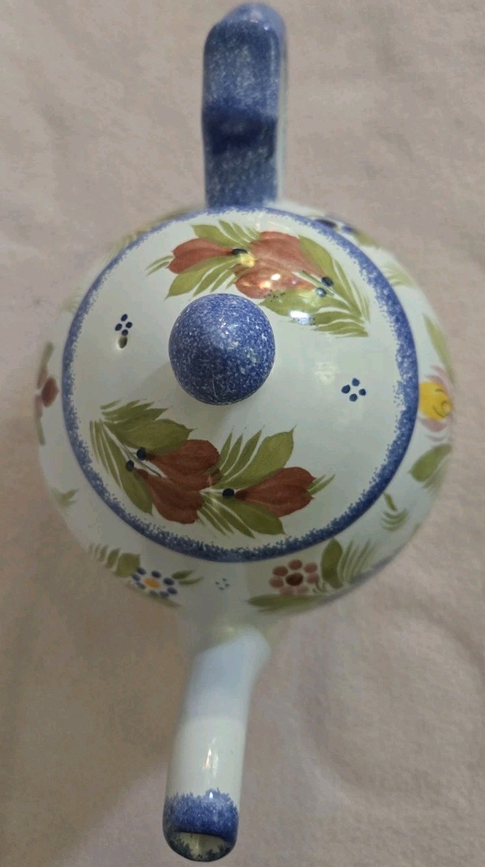 Vintage Henriot Quimper HB French Faience Fleuri Royal Teapot Cottagecore MINT