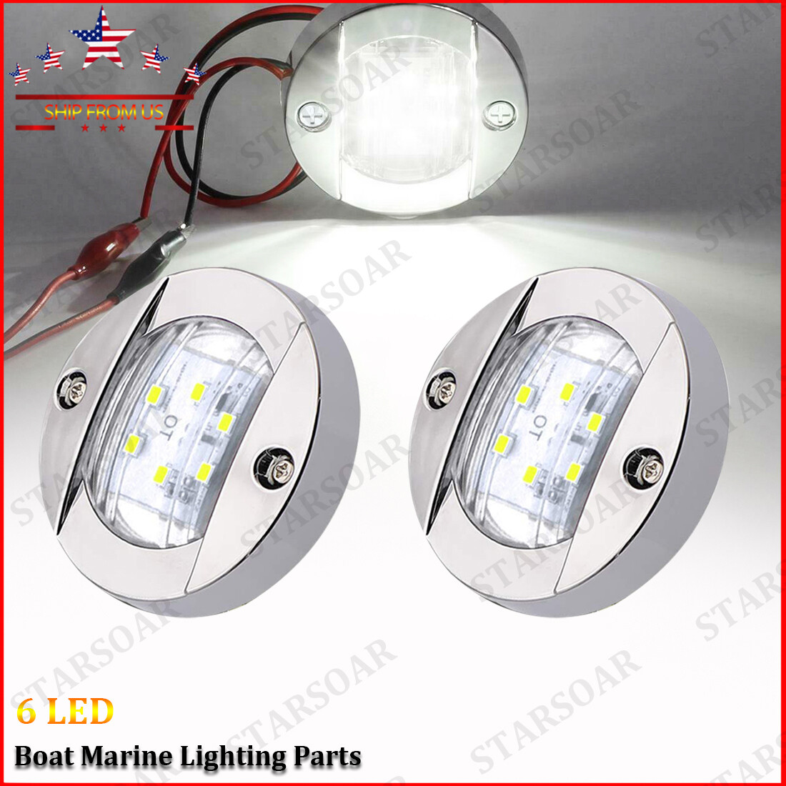 2x Marine Boat LED Deck Courtesy Lights Round 12V White Stern Transom Light