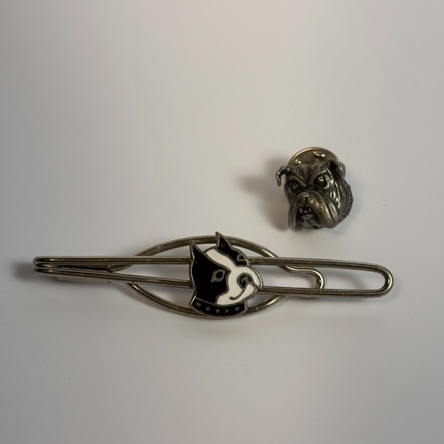 Vintage Tie Bar Clip Enamel Pit Bull with Spiked Collar Bulldog Pin Silver Tone