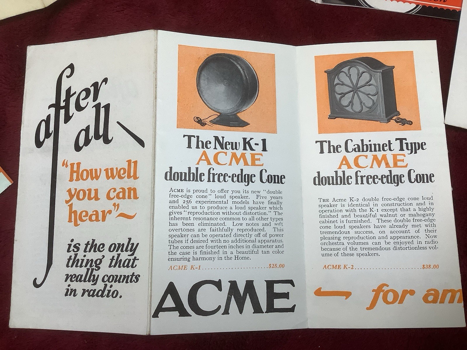 1920s Tube Radio Speaker Phamplet Advertising FADA ACME TEMPLE SAAL TELETONE