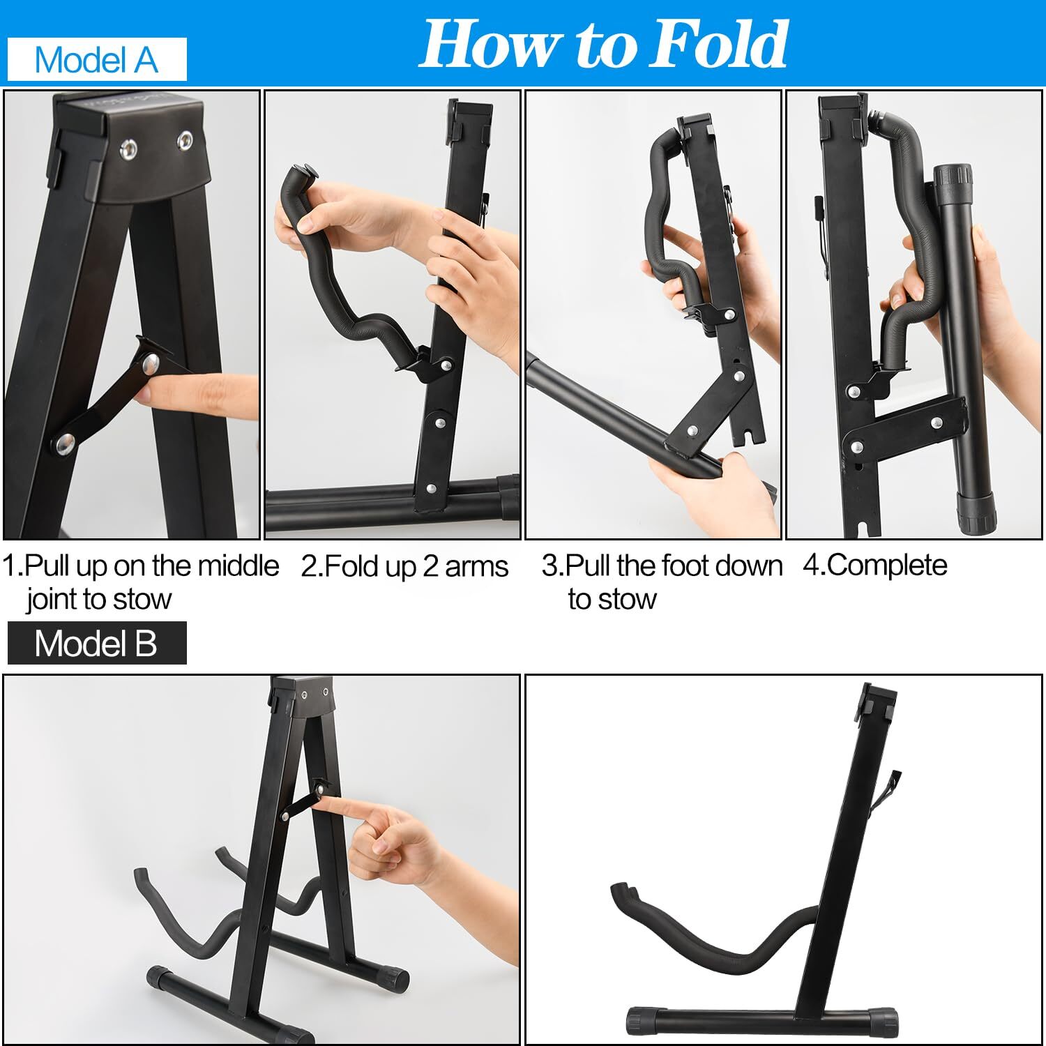 Guitar Stand A-Frame Folding Guitar Stand w/ Non-Slip Rubber and Foam Arms