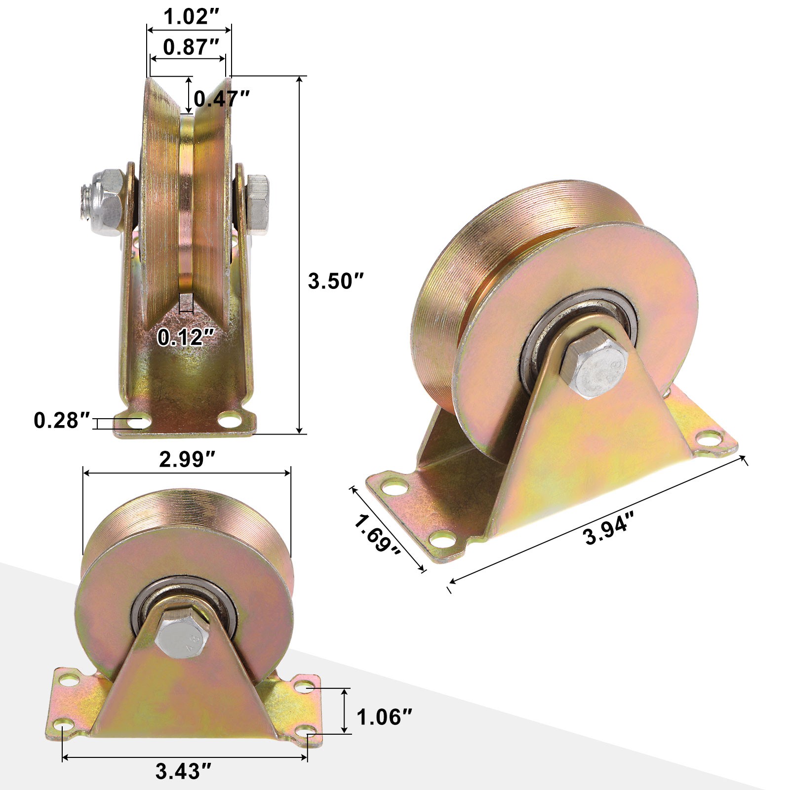 4pack 3" V-Groove Wheel Sliding Gate Caster for Inverted V-Track Gold