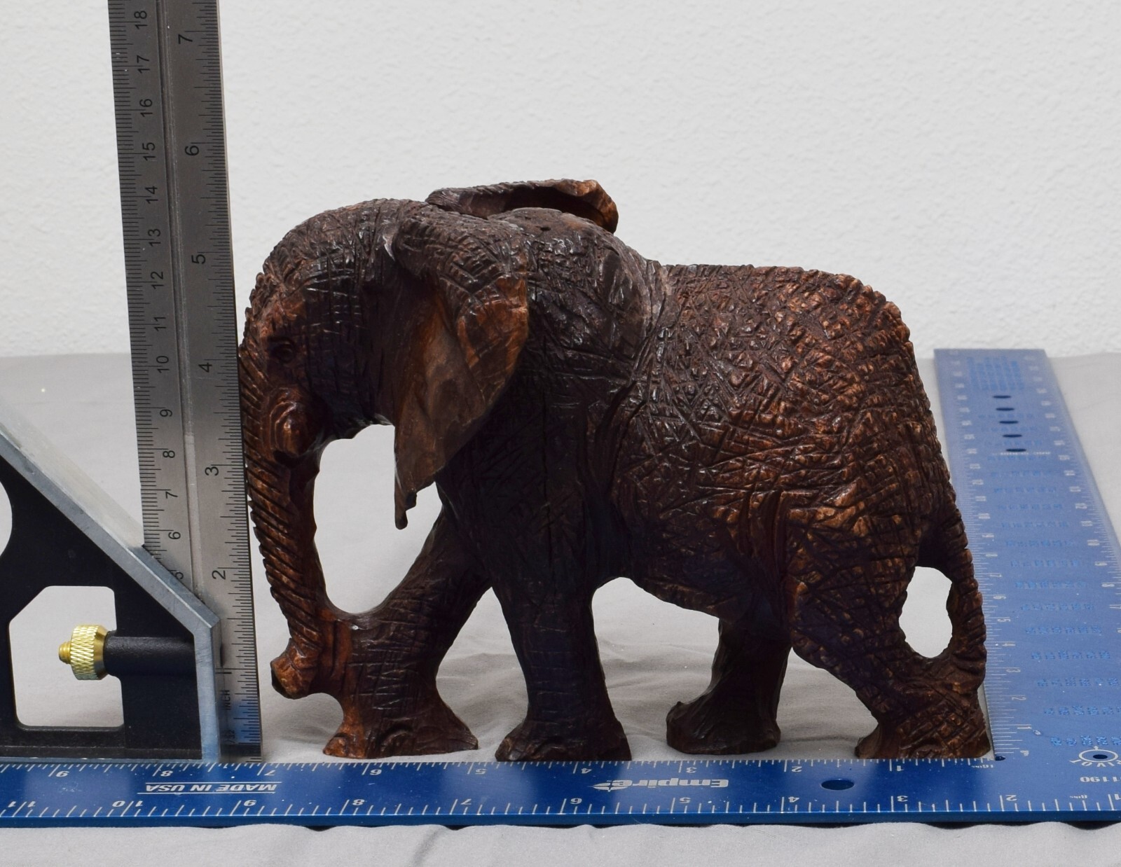 Carved Wooden African Elephant Figurine 5.5" x 7.5"