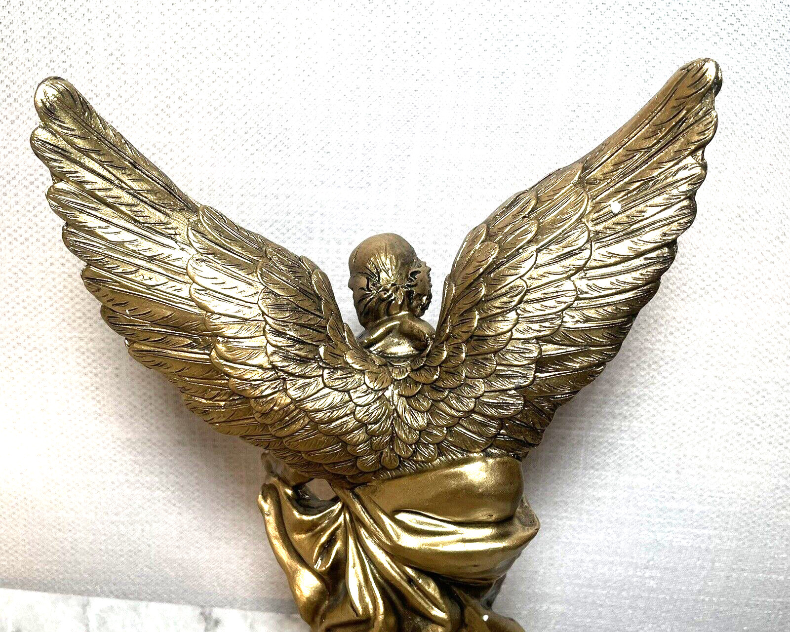 Angel Statue ARCHANGEL MICHAEL gold tone STOMPING DEMON standing SWORD book NEW