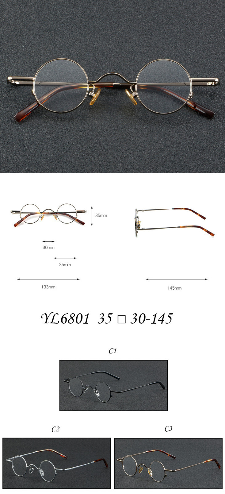 Antique Small Round Retro Reading Glasses Japanese Metal Glasses 0 to +6.00