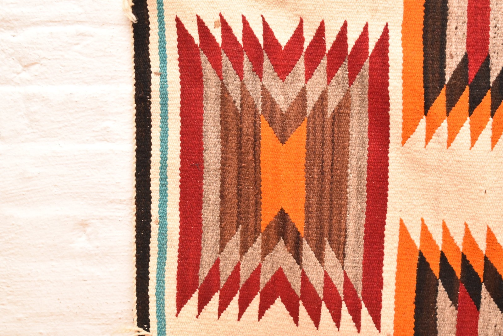 Antique Navajo Rug Textile Native American Indian Eye Dazzler Weaving 37x20 VTG