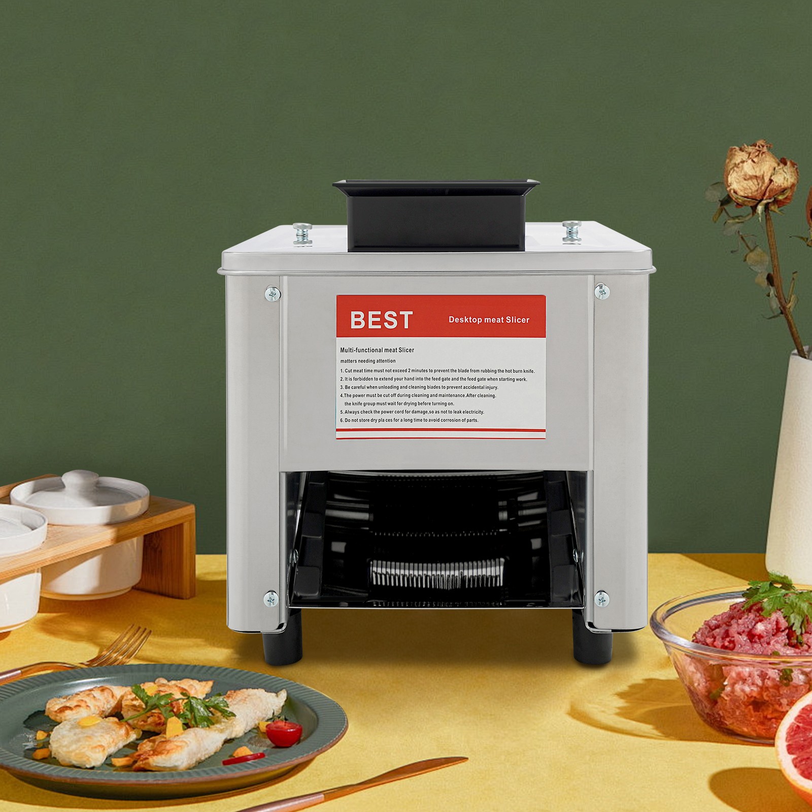 Meat Cutting Machine 150Kg/H Electric Meat Cutter Slicer 10mm Blade 850W 110V