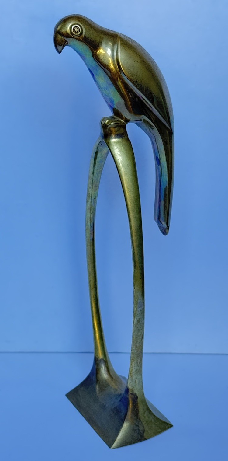 VTG MCM Brass Parrot Figurine 15” Tall Heavy Mid-Century Original See Pictures