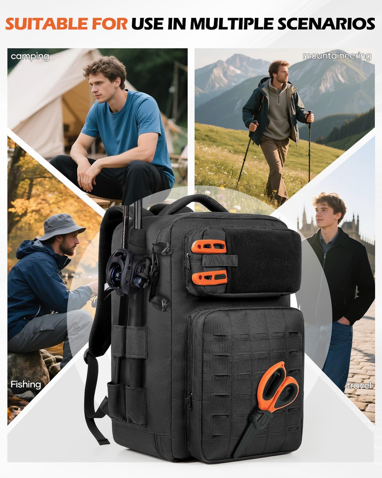 Fishing Tackle Backpack With Rod Holder, 50L Large Water-resistant Tackle Bag...