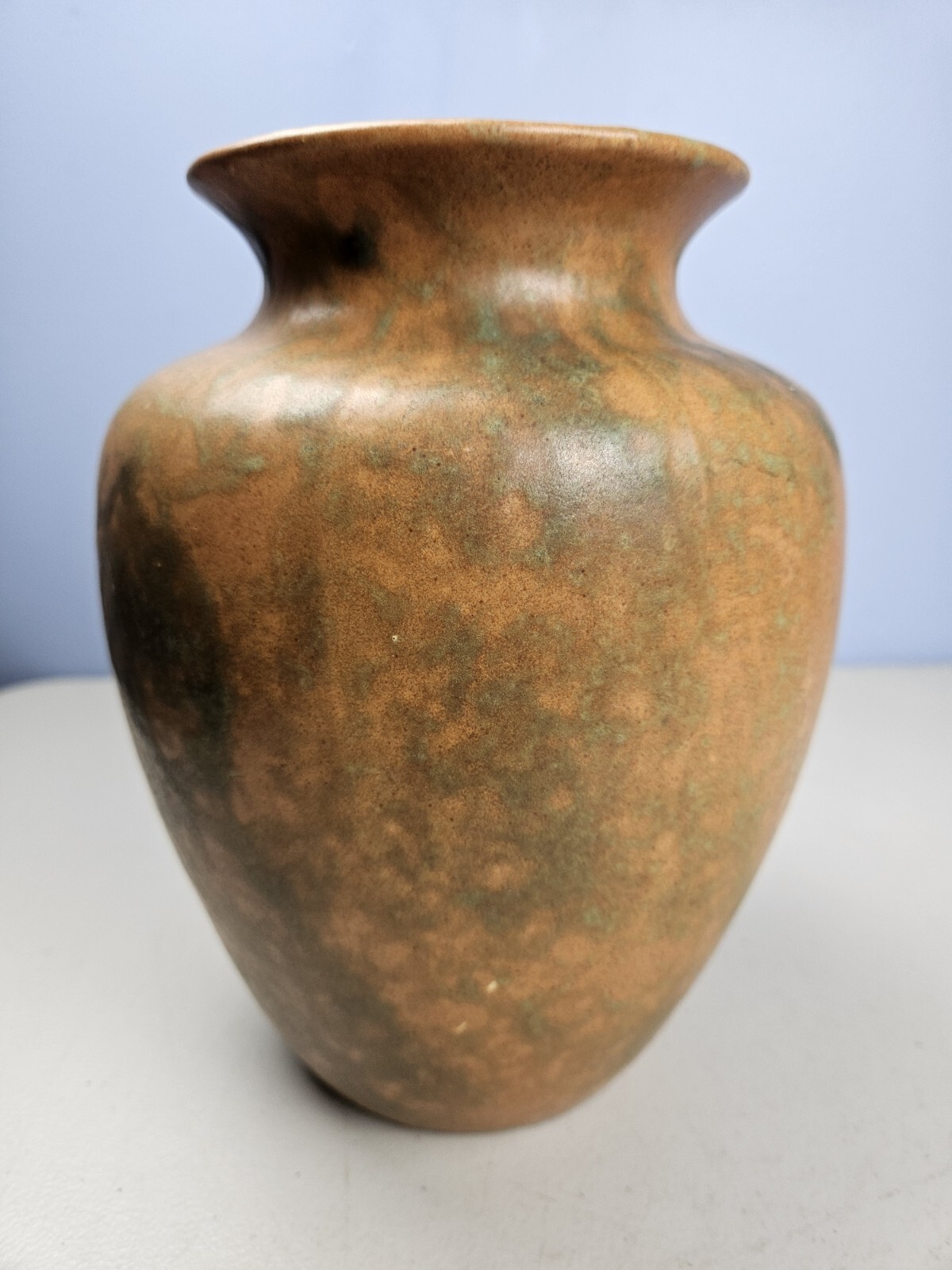 Vintage Burley Winter Art Pottery Wide Mouth Mottled Ceramic Vase 8.5" CRACKED