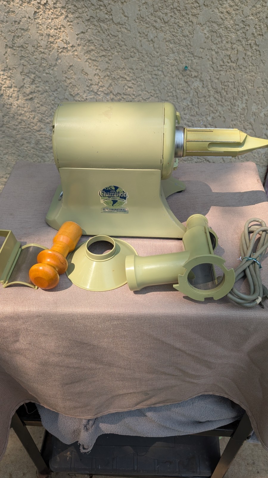 Champion Juicer Avocado heavy duty. "Cord shows wear but works fine"
