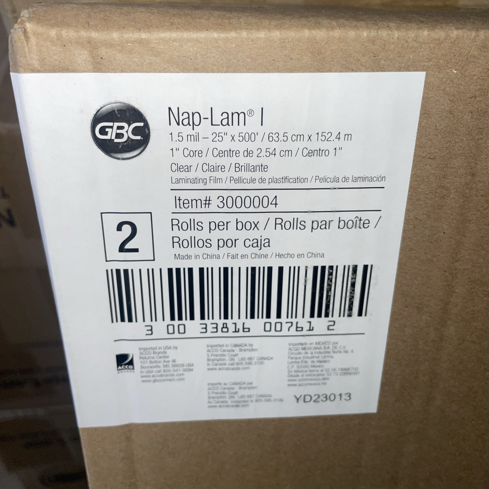 2 Rolls GBC Nap Lam I Laminating Roll Film 300004 Nap-Lam 1.5mil 25” x 500’