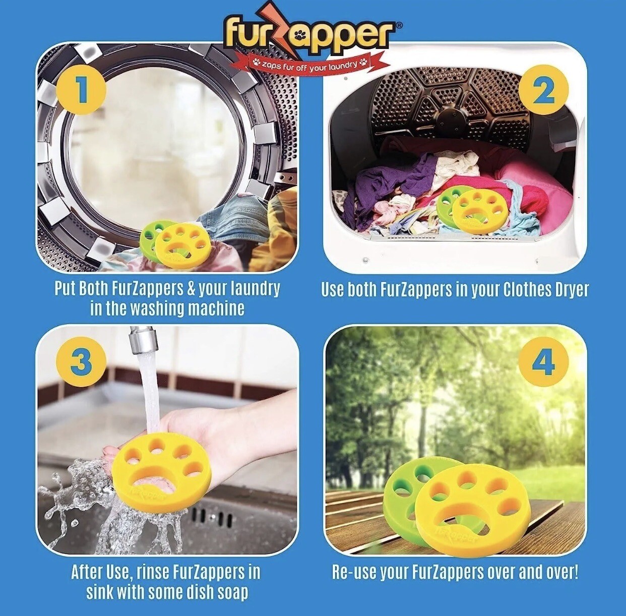FurZapper Pet Hair Remover 4 Count Laundry Hair Remover
