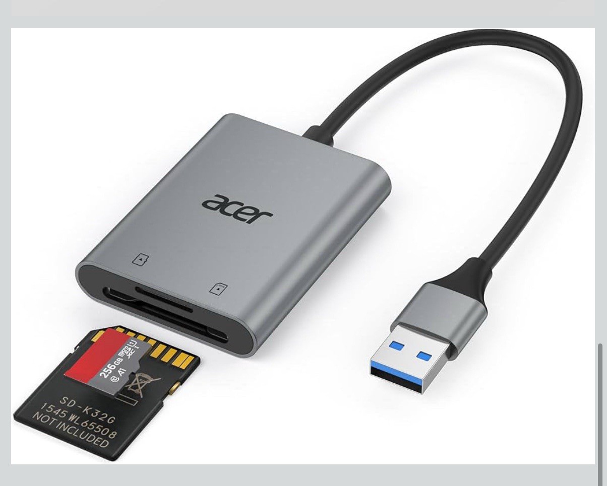 Acer USB A 3.0 to Micro Memory Card Reader, Aluminum Dual Slot SD to USB