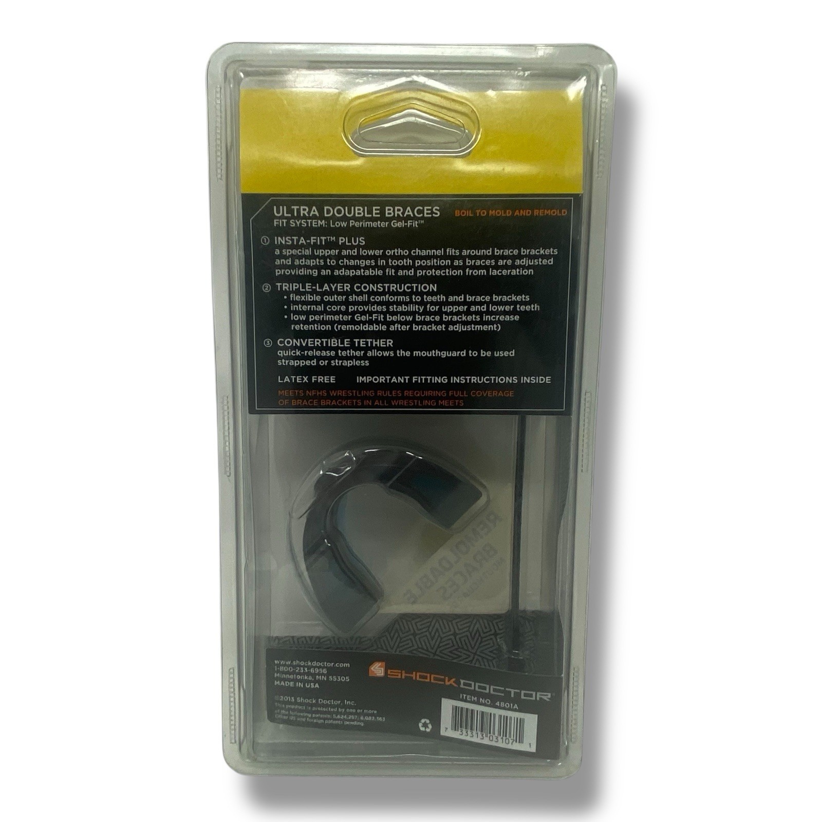 Shock Doctor Adult 12+ Ultra Double Braces Remoldable Mouthguard Black NEW