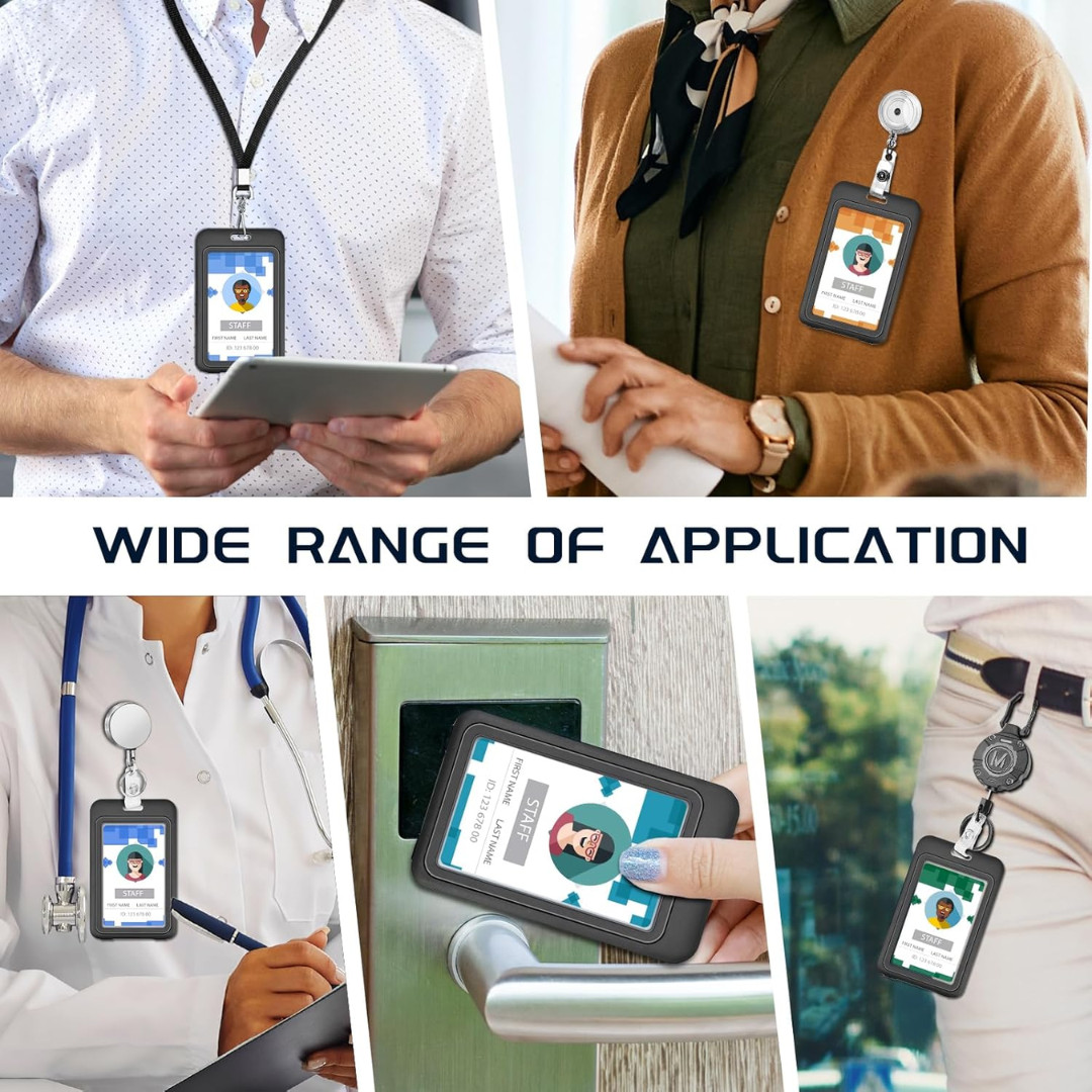 ID Badge Holder with Double-Sided Windows Hard Plastic Vertical ID Card Holder