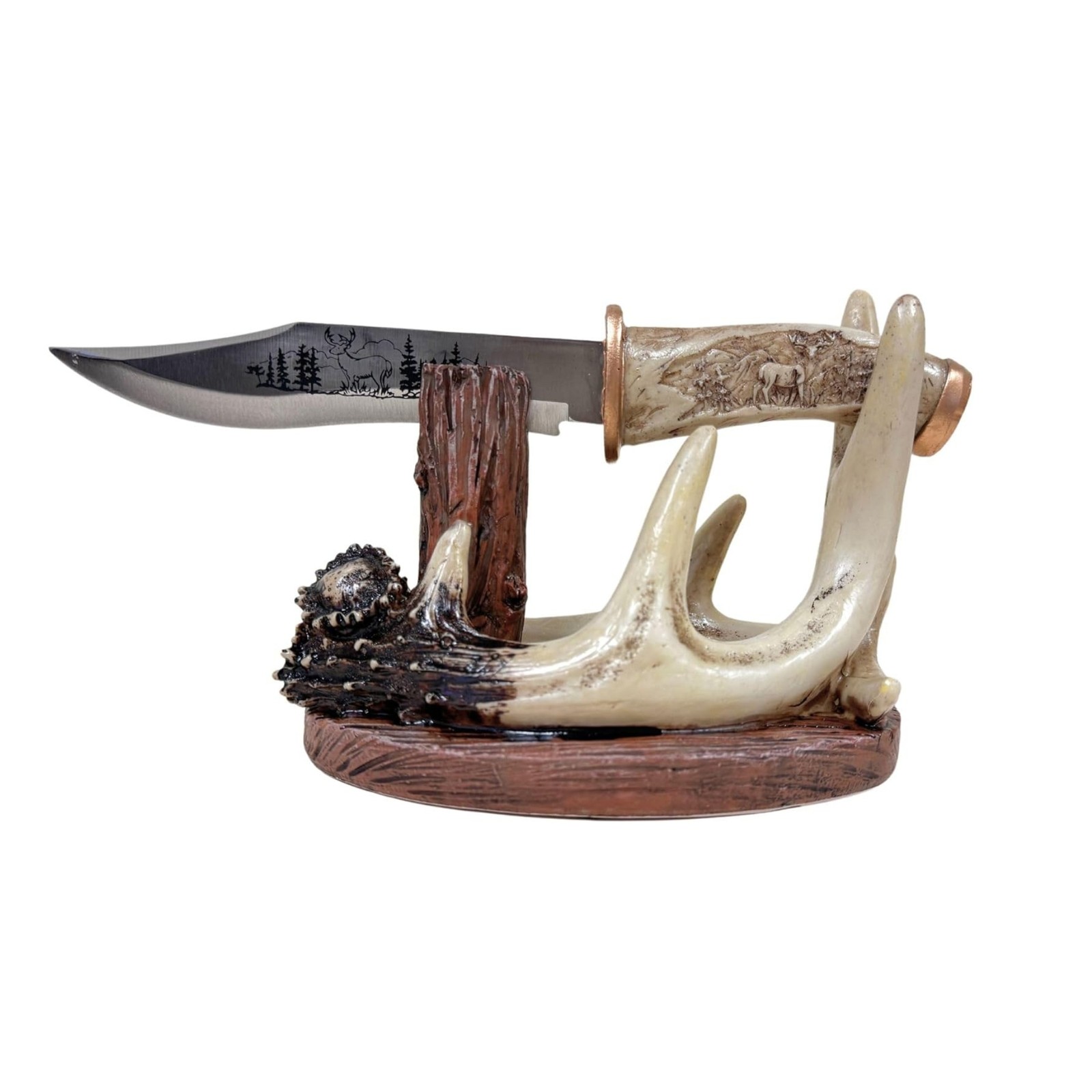 Deer Buck Blade Knife with Faux Antler Stand – Cabin & Hunting Decor