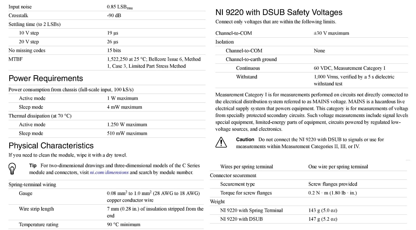 NI 9220 16 AI ±10 V 16 Bit 100 kS/s analog input module CompactDAQ Spring Termin