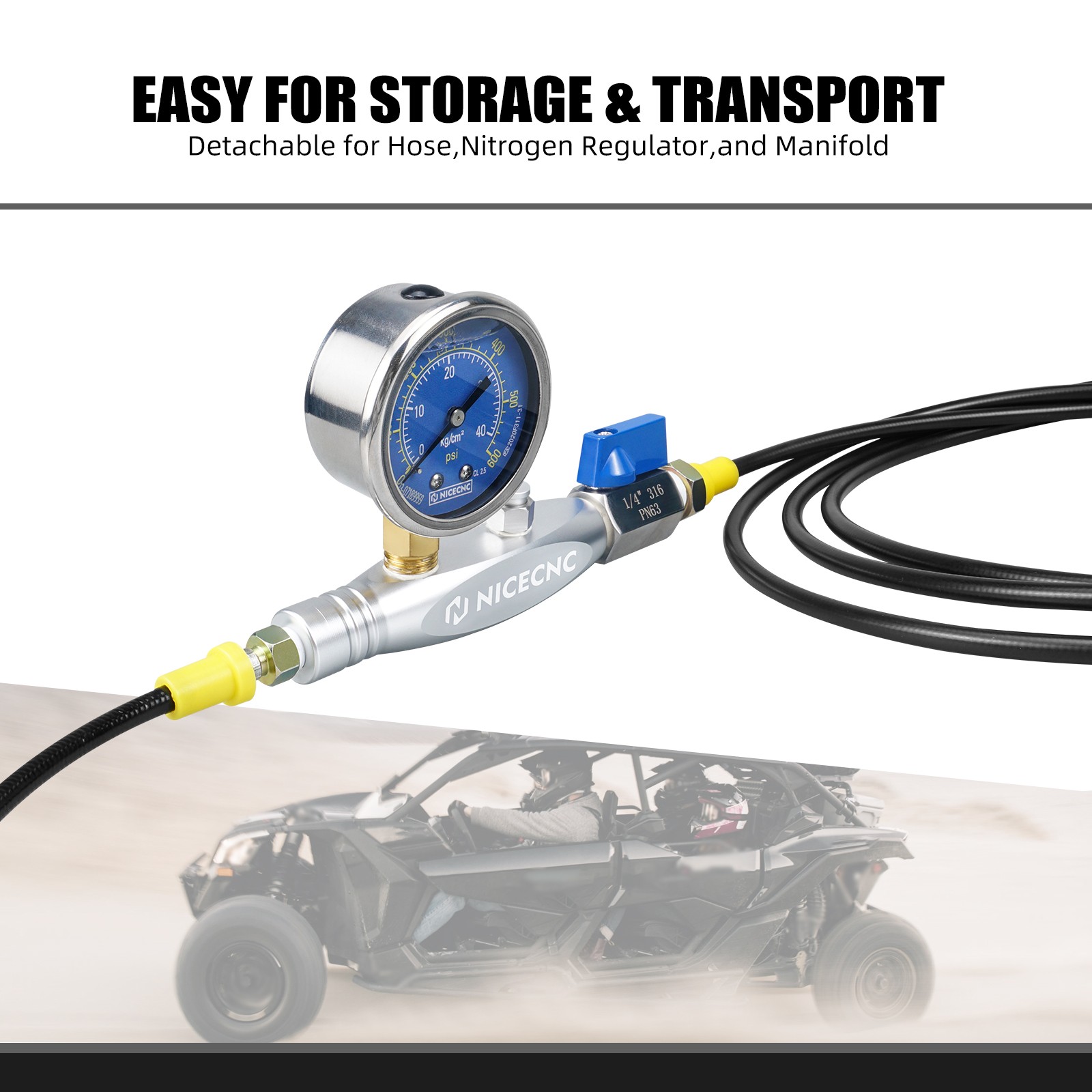 Nitrogen Shock Regulator Fill Tool w/2"Gauge Schrader Valve for RAPTOR 700