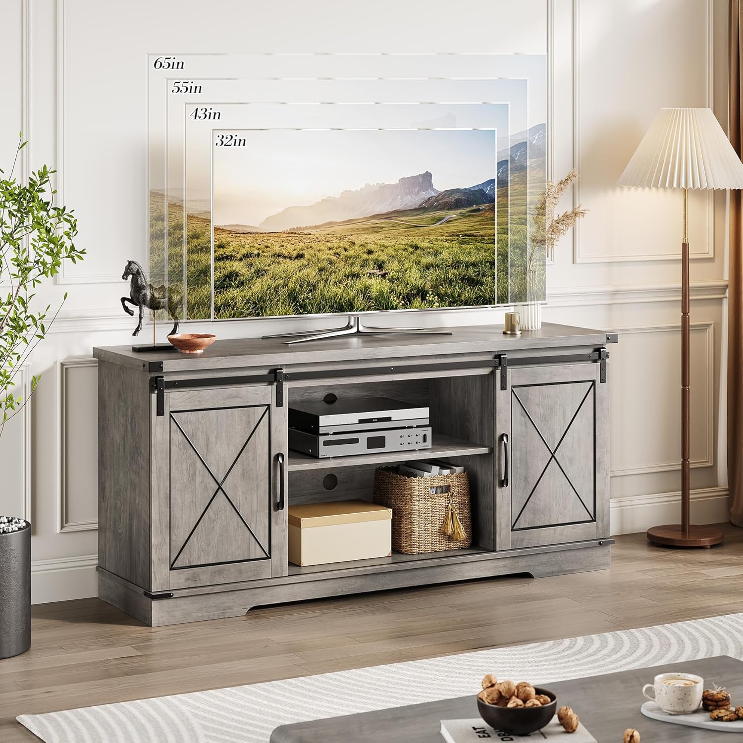 Farmhouse TV Stand Entertainment Center Media TV Console Table for TVs up to 65"