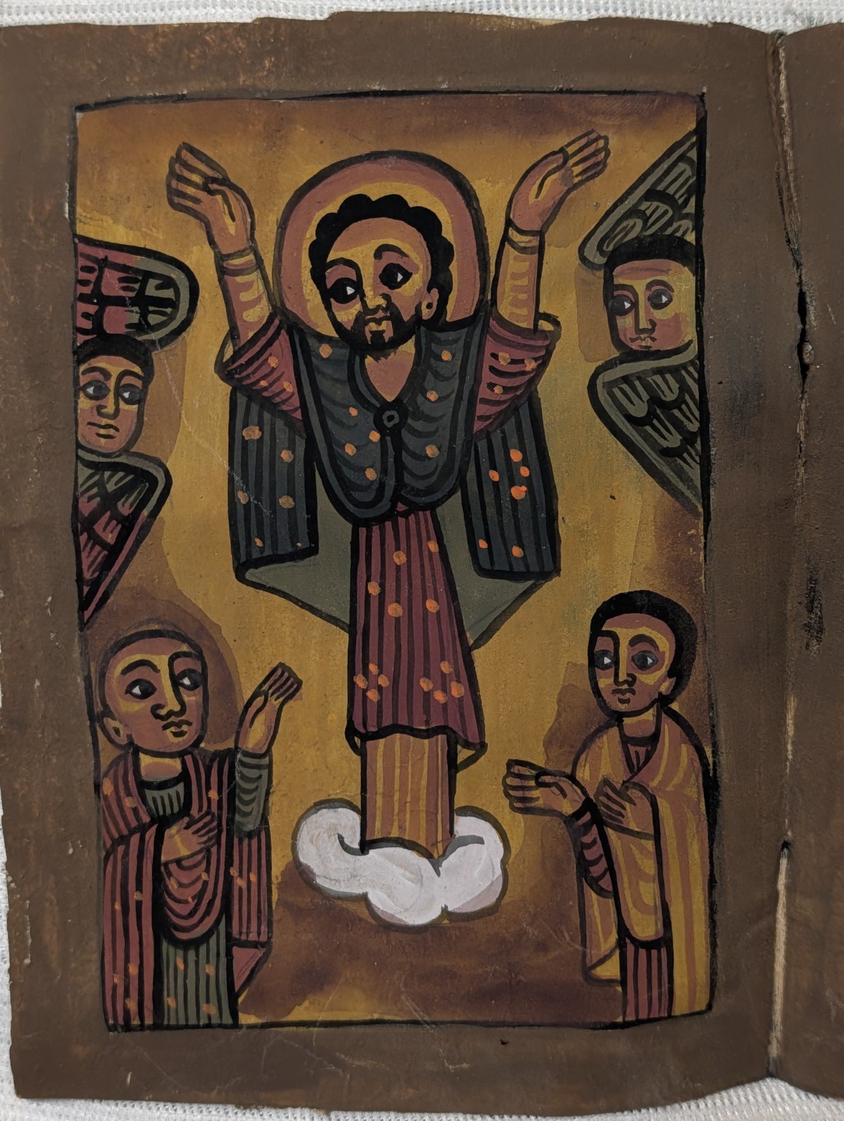 Two Antique Ethiopian Bible Painted Leaves Manuscript Virgin Mary Infant Jesus