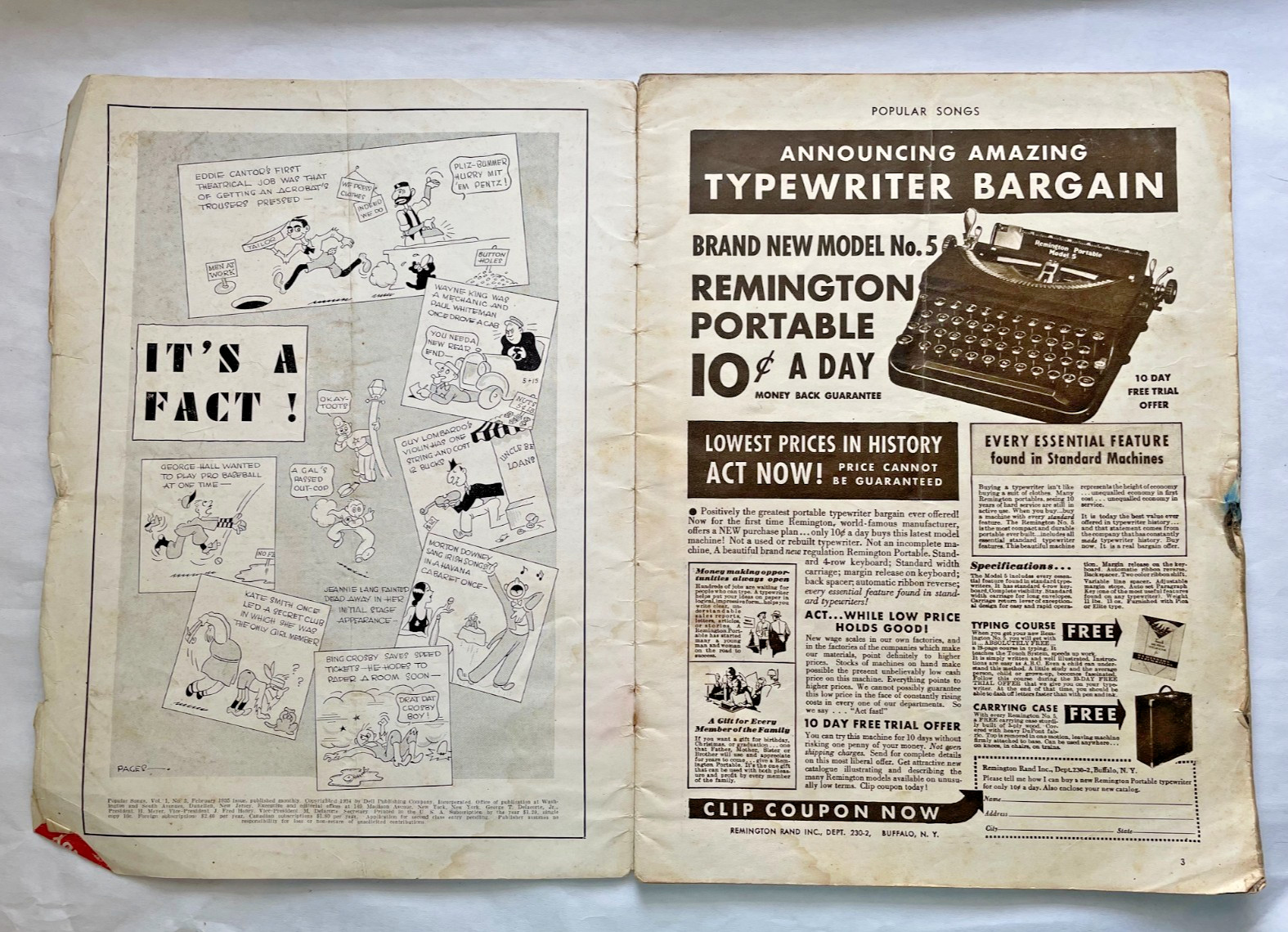 Popular Songs Magazine Feb Bing Crosby Contest Vintage Sheet Music Ads 1930s
