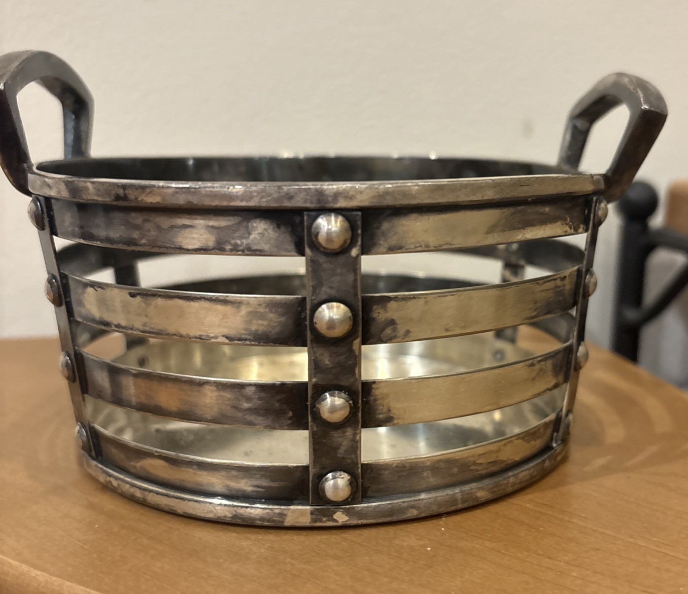 Antique NICKEL & STERLING SILVER W. M. MOUNTS Decor BOWL STERLING CAPS