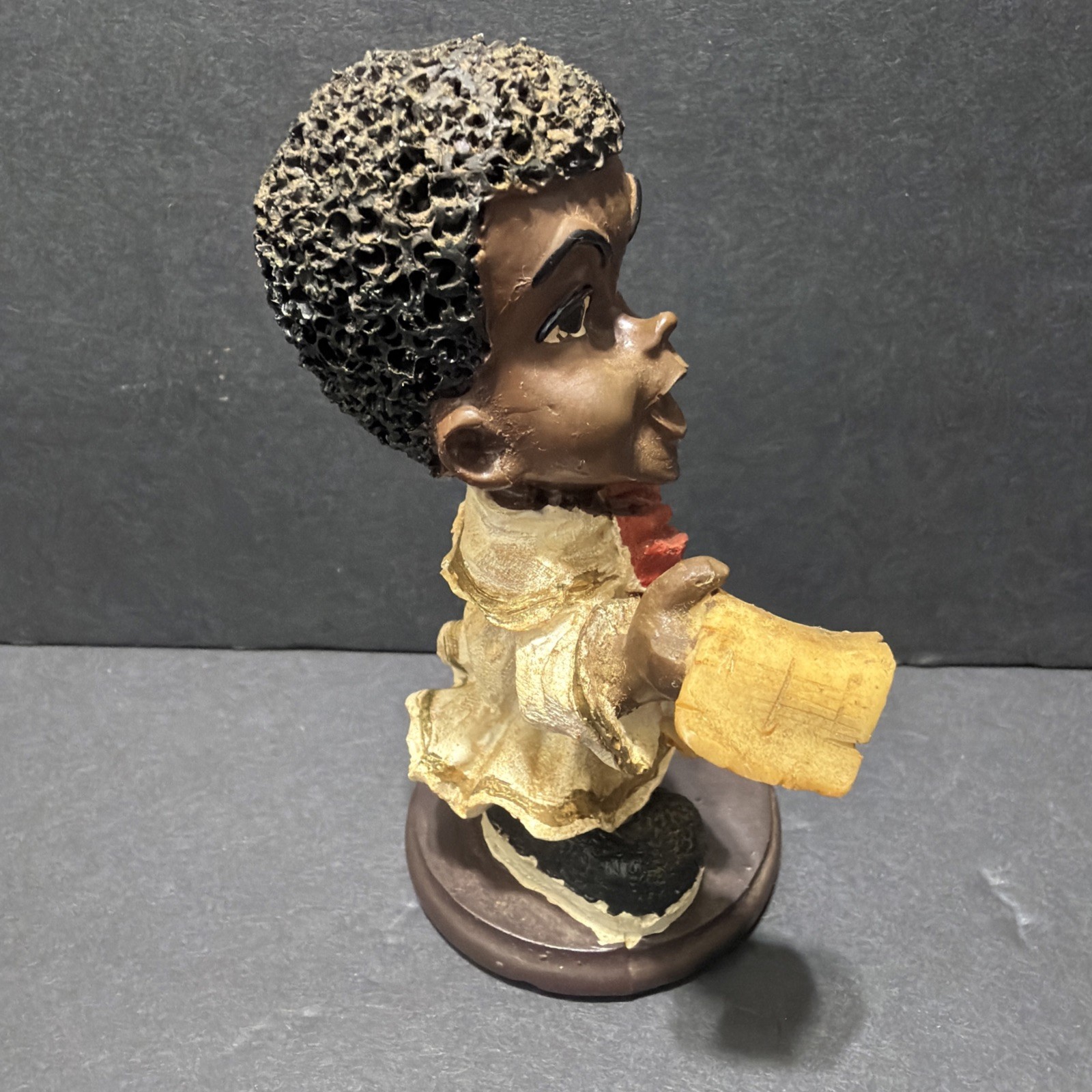 Vintage Black Americana Choir Children Singing Figurines Pair Resin Church #24