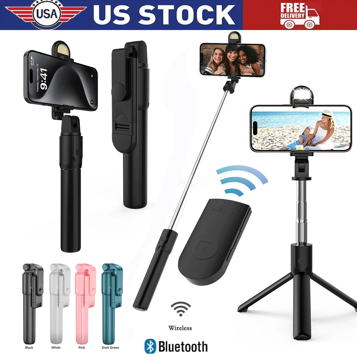 US Selfie Stick Tripod Remote Desktop Stand Phone Holder For iPhone Samsung LOT