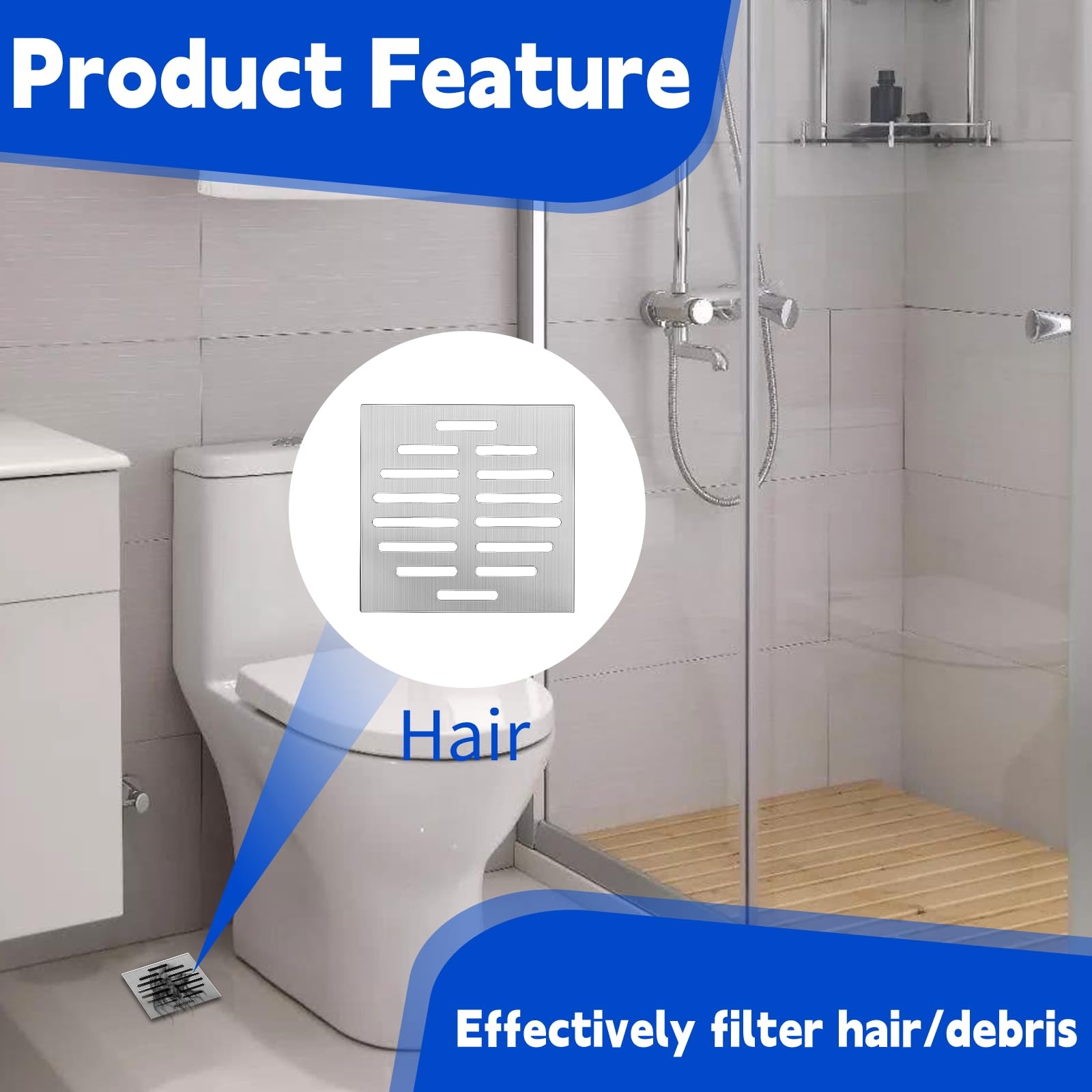 Stainless Steel Square Floor Drain Cover 6 Inch 14 Holes Silver Tone