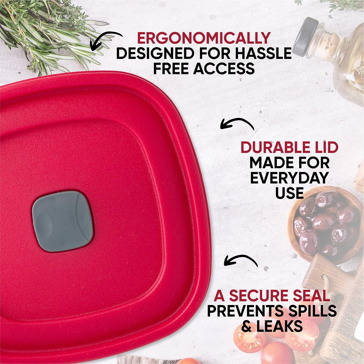 3/5/7 Cup Replacement Lids for Rubbermaid Food Storage Containers Steam Red