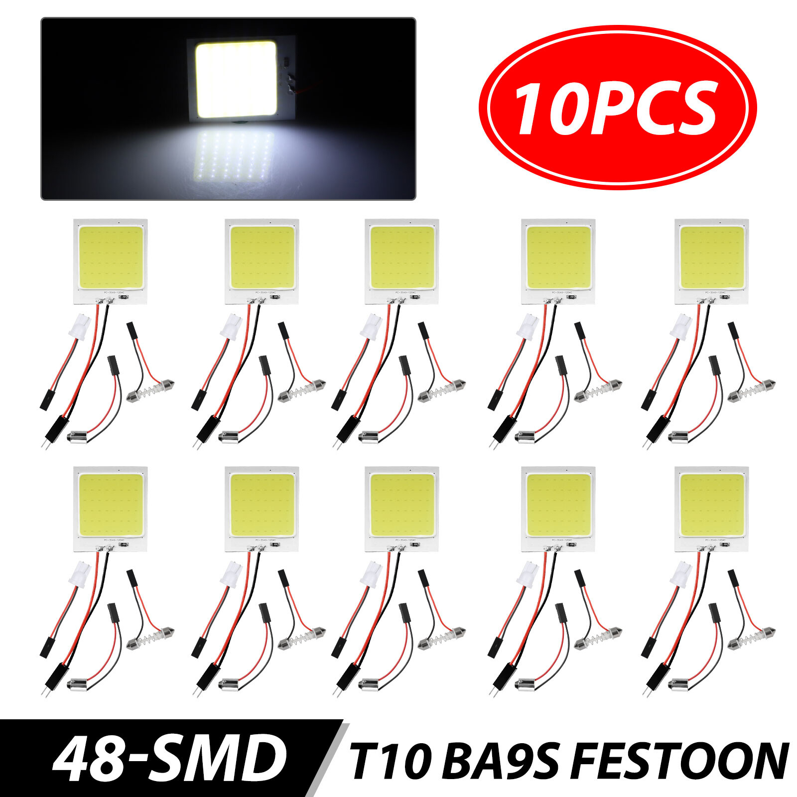 10pcs 48SMD Panel LED Festoon T10 BA9S Car Interior Dome Map Light Bulbs White