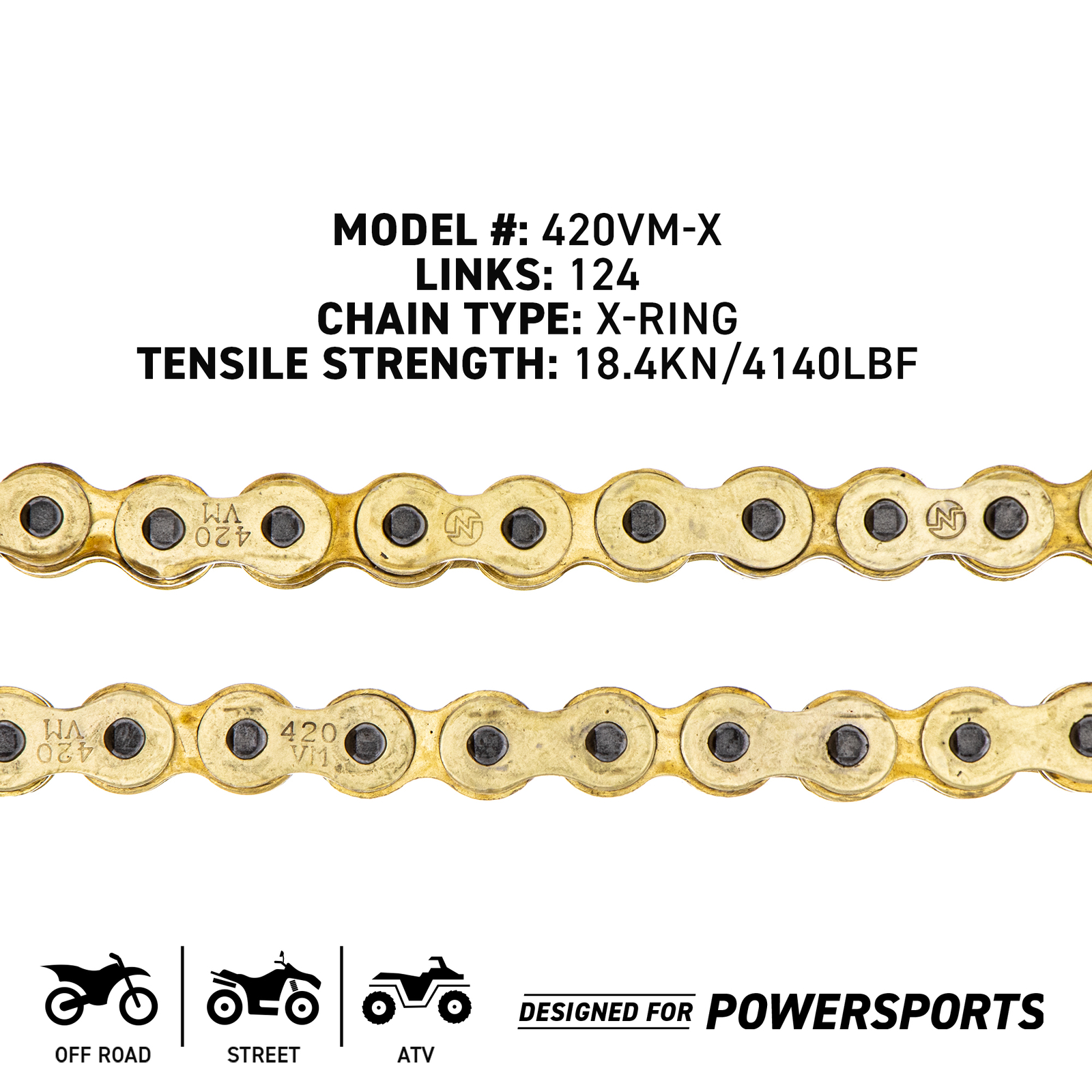 NICHE Gold 420 X-Ring Chain 124 Links With Connecting Master Link Motorcycle