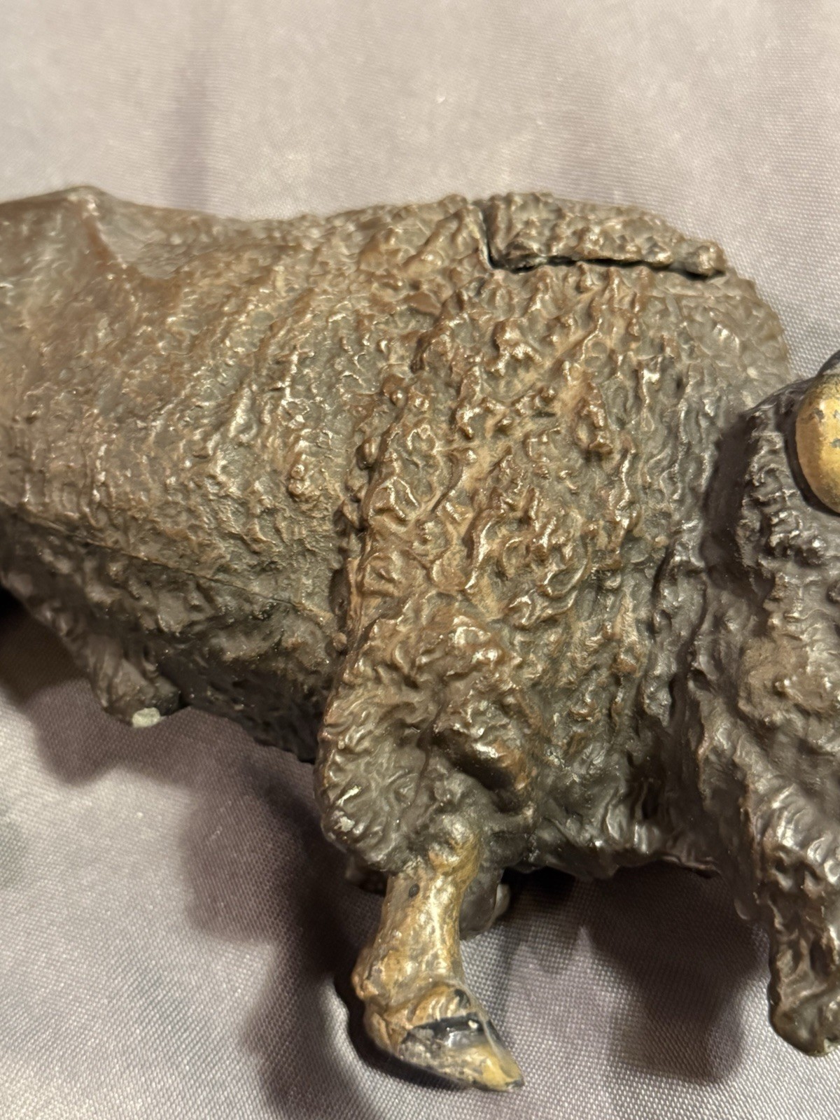 Antique Cold Painted Buffalo Inkwell Sculptural Desk Object w/ insert