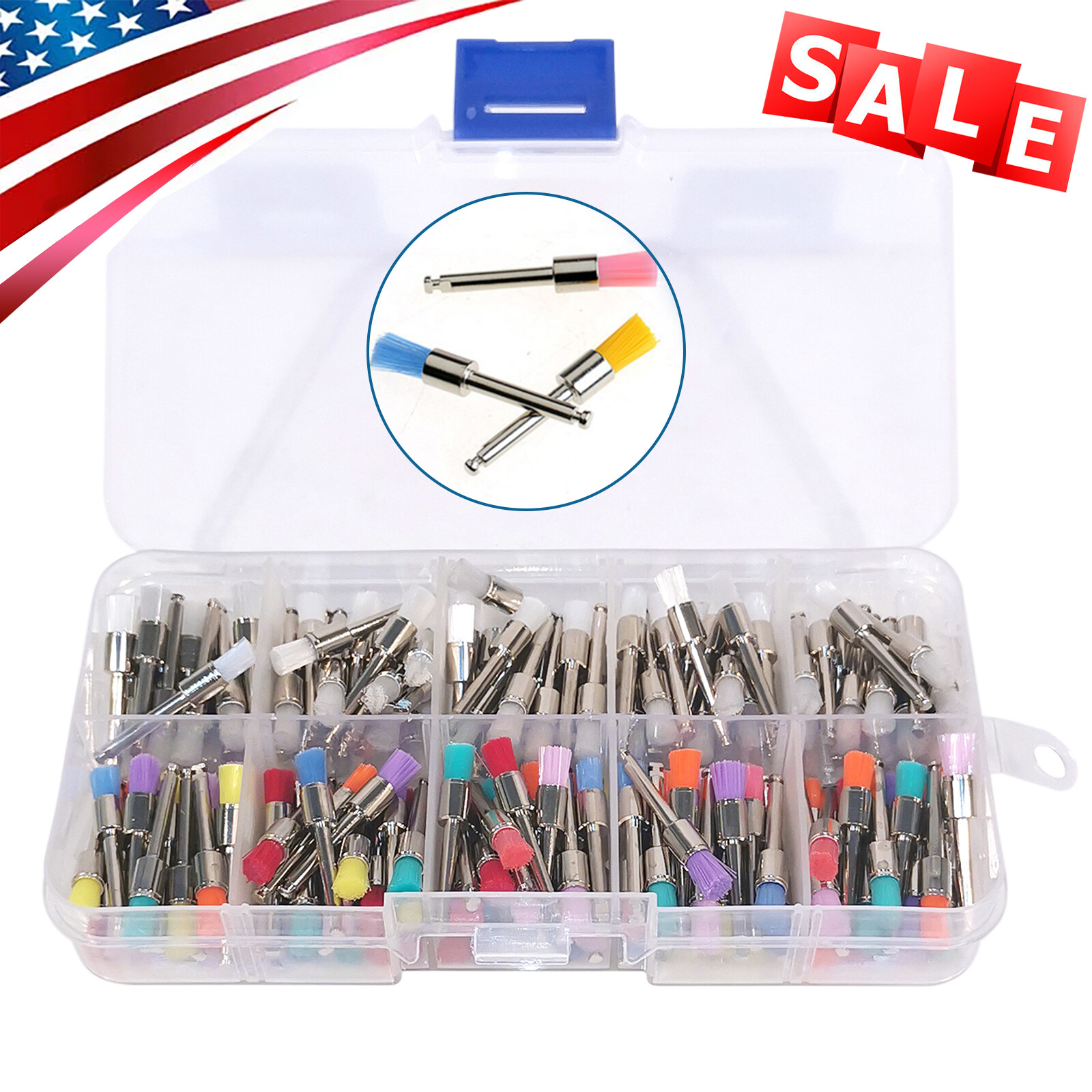 200pcs US Mixed Dental latch type prophy polishing brush flat tapered Brushes ty