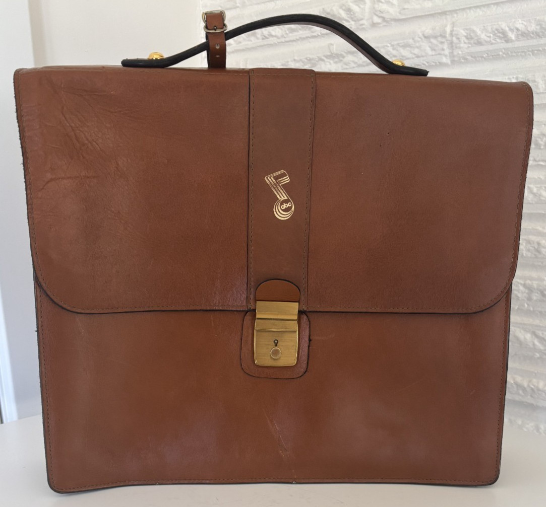 Leather Executive Briefcase w/ Padfolios + Metal Calculator Sleeve Vintage ABC