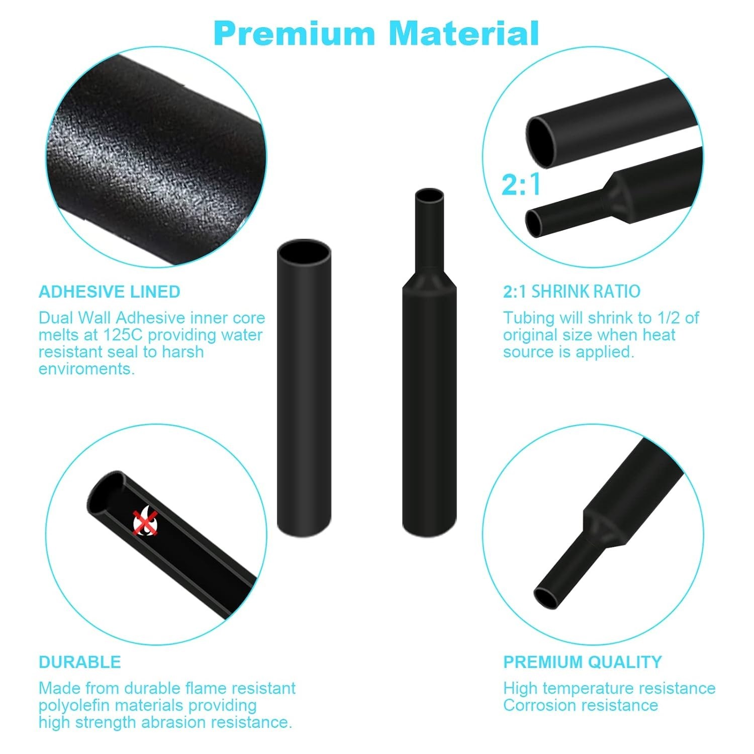 900 PCS Wire Heat Shrink Tubing Kit Marine Grade Wrap Premium Black NEW