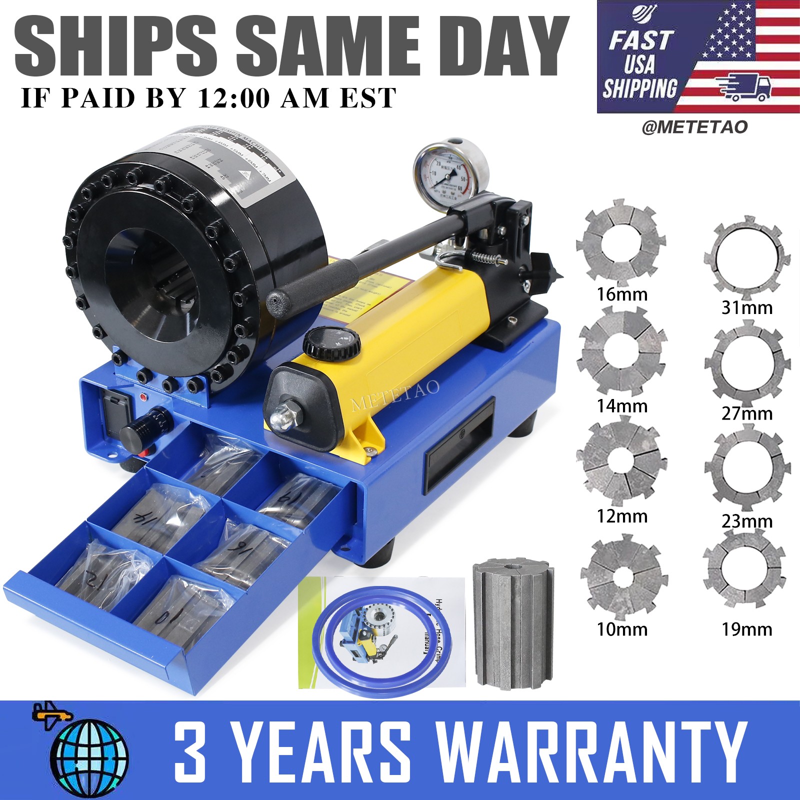 High Pressure Manual Hydraulic Hose Crimper Hose Pipe Crimping With 8 sets Molds